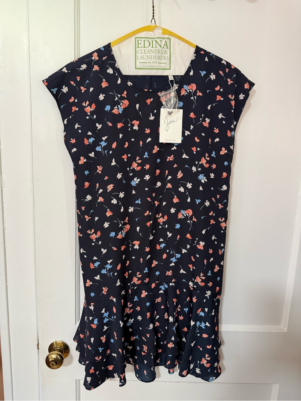 Joie Navy Floral Print Ruffle Cap Sleeve Crewneck Short Mini Dress Tunic NWT XS